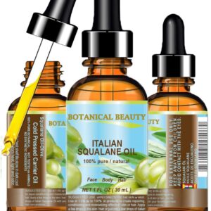 Botanical Beauty SQUALANE Italian Olive. 100% Pure/Natural/Undiluted Oil. 1 fl.oz- 30ml. 100% Ultra-Pure Moisturizer for Face, Body & Hair. Reliable 24/7 skincare protection