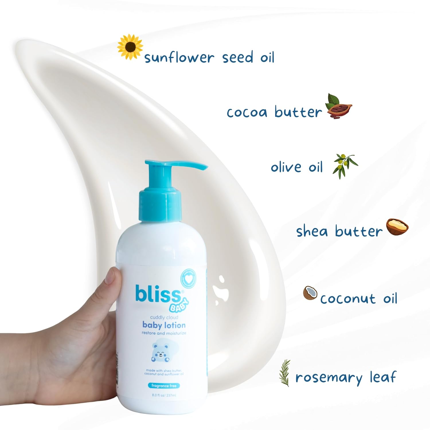 Bliss Baby Lotion, Premium & Fragrance-Free, For Dry & Sensitive Skin, Hydrating Daily Lotion - For Babies, Kids & Adults, Vegan, Hypoallergenic, Dermatologist Tested, Clean & Gentle, 8 fl oz. - Image 2