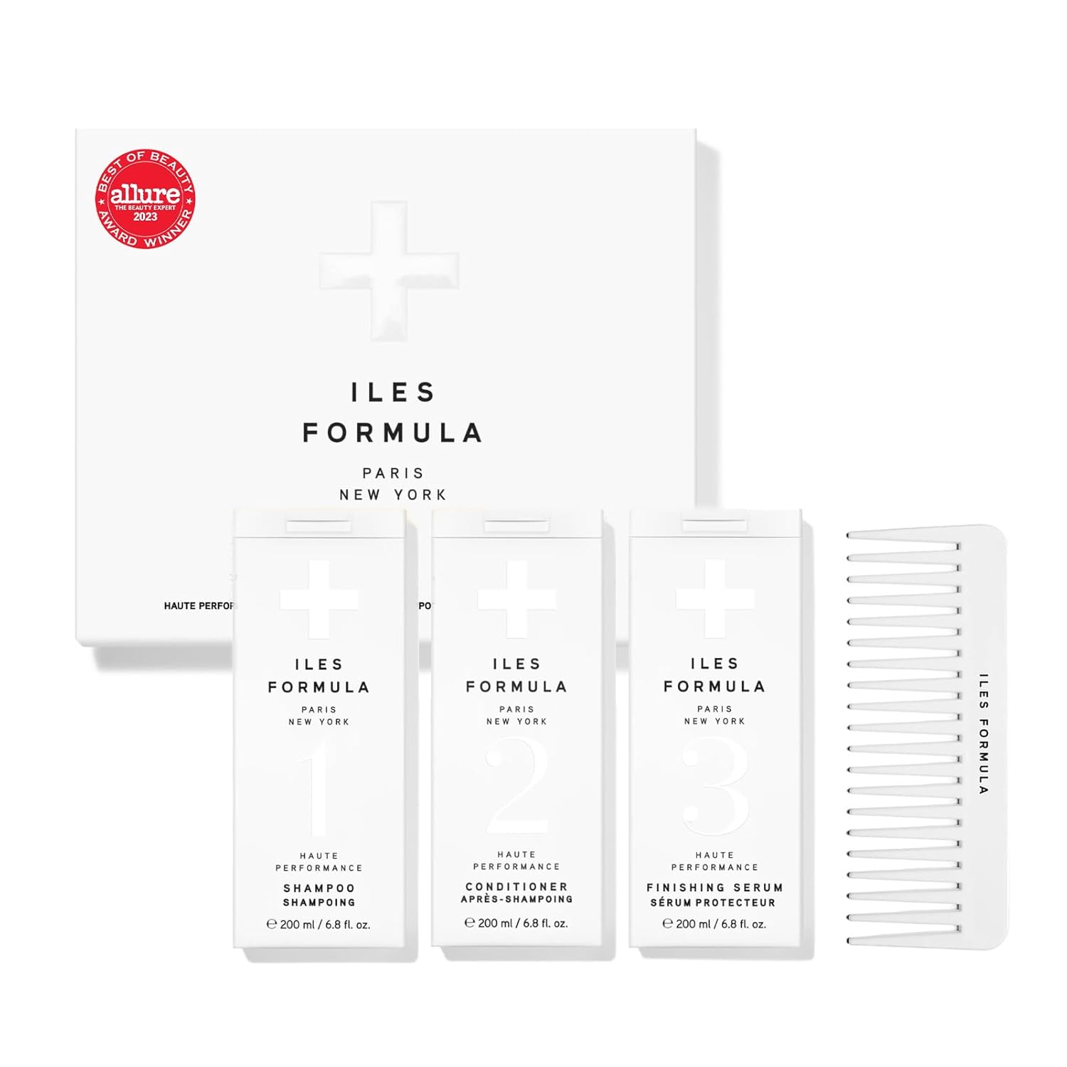 ILES FORMULA Signature Collection Box – Shampoo + Conditioner + Finishing Serum & Comb - Repairs, Protects, Stops Hair Breakage, Botanical Formula for All Hair Types, 6.8 Fl Oz (200 ML) Each