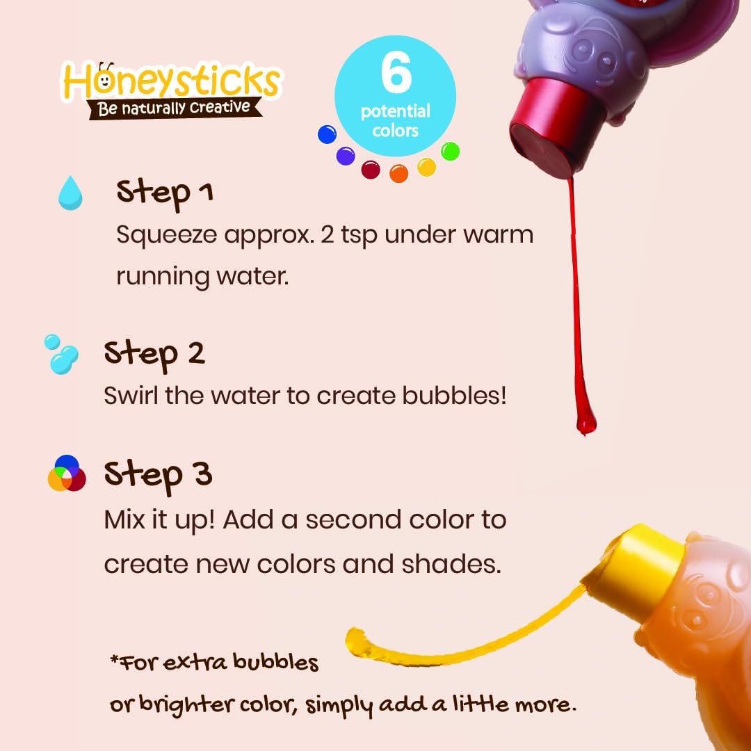 Honeysticks Kids Non-Toxic Plant-Based Bubble Bath 3 Pack Blue Red Yellow Ages 1-8 - Image 8