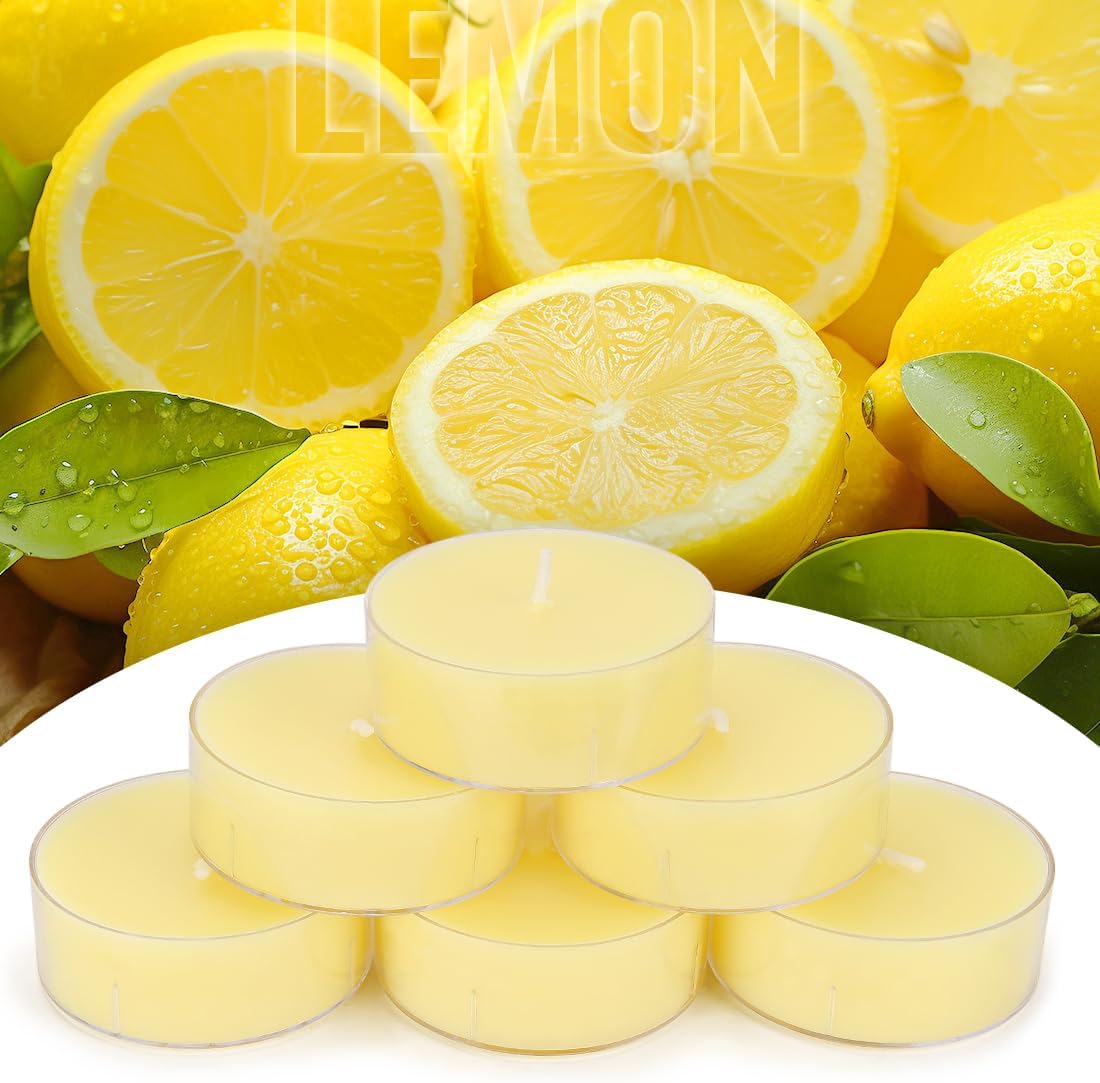 Scented Tea Light Candle 6 Pack, 8 Hour Extended Burn Time, 100% Natural Soy Wax NoSmokeless Tea Warmer Candles Tealight Candles for Decor Holidays, Room Ambiance, Aromatherapy Relaxing (Lemon) - Image 2