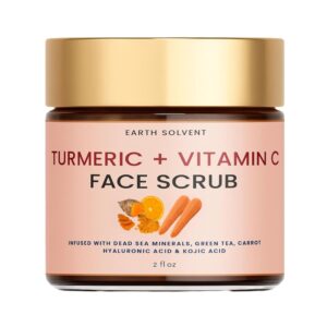 Vitamin C & Turmeric Face Scrub Microdermabrasion Exfoliating Clears Blackheads Improve Dark Spot Acne Dead Sea Minerals Green Tea Carrot Hyaluronic Acid + Kojic Acid (2 fl oz, Turmeric Face Scrub)