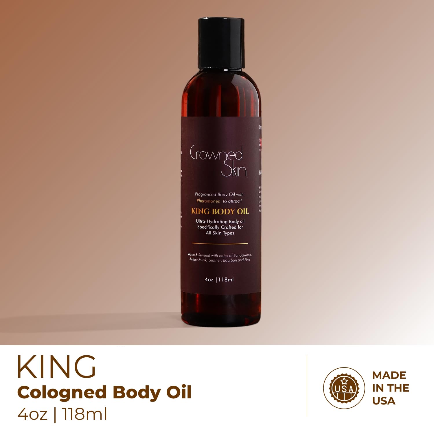 King Cologned Body Oil | Warm and Sensual Scent | Blended with Sandalwood & Leather | Infused with Jojoba and Grapeseed Oil | Moisturizing Formula with All-Day Fragrance | 4oz - Image 2