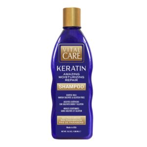 Vital Care Keratin Amazing Moisturizing Repair Shampoo - Gentle Keratin Complex Hair Treatment is Non-Stripping for Daily Use, Hydrating & Repairing - Abyssinian, Avocado & Sunflower Seed Oil