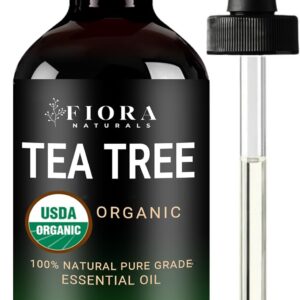 Tea Tree Essential Oil by Fiora Naturals- 100% Pure Organic Oil, for Face, Hair, Skin, Acne, Scalp, Foot and Toenails. Melaleuca Alternifolia, 1 oz /30ml