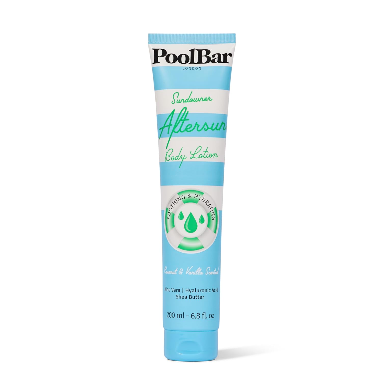 PoolBar Sundowner Aftersun Body Lotion for Women Skin Care, Deep Hydration and Soothing Relief with Coconut & Vanilla Scent, Enriched with Hyaluronic Acid, Shea Butter, and Aloe Vera, 200ml