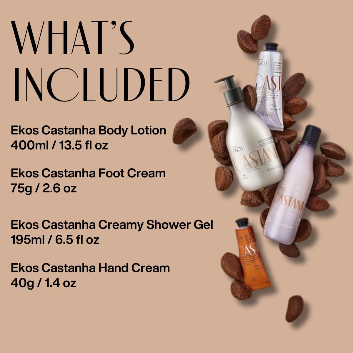 Natura - Ekos Castanha Collection Bio-Beauty Gift Set (4 Products) - Body Lotion, Hand Cream, Foot Cream, Shower Gel - Gift Box - Vegan Skin Care - Brazilian Beauty Secrets - Self Care & Body Care - Image 3