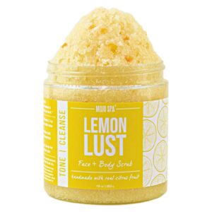 Mojo Spa Lemon Lust Face and Body Scrub | Lemon Citrus Scent | Moisturizing Sugar Based Exfoliator | 10 oz