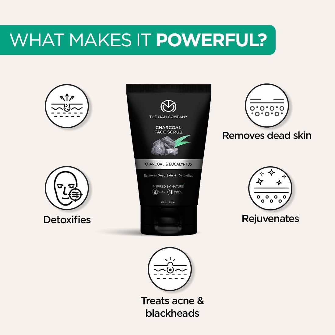The Man Company Natural Charcoal Face Scrub with Lemongrass and Eucalyptus - 3.5 Oz. | Skin Exfoliating & Detox, Anti Acne, Blackhead removing Face Scrub - Image 3