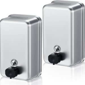 Maxdot 2 Pcs 37 OZ/1100 ML Commercial Stainless Steel Soap Dispenser Wall Mount with Manual Anti Leak Pump for Home Bathroom Accessories Kitchen