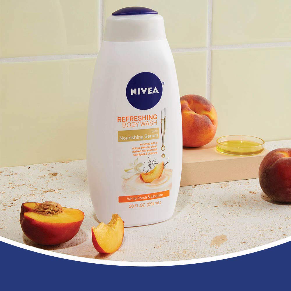 NIVEA Refreshing Body Wash Set Nourishing Serum Dry Skin Basil White Tea White Peach Jasmine 20 Fl Oz - Image 4