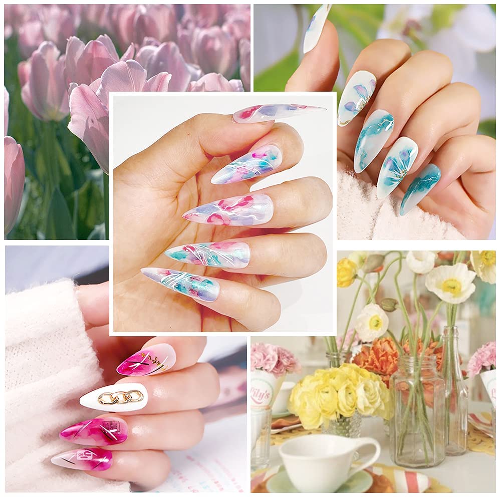 Blooming Watercolor Ink Nail Polish Marble Nail Polish Flower Blossom Nails for Spreading Marble Effect Manicure 12 Colors 7ml(0.25fl oz) - Image 4