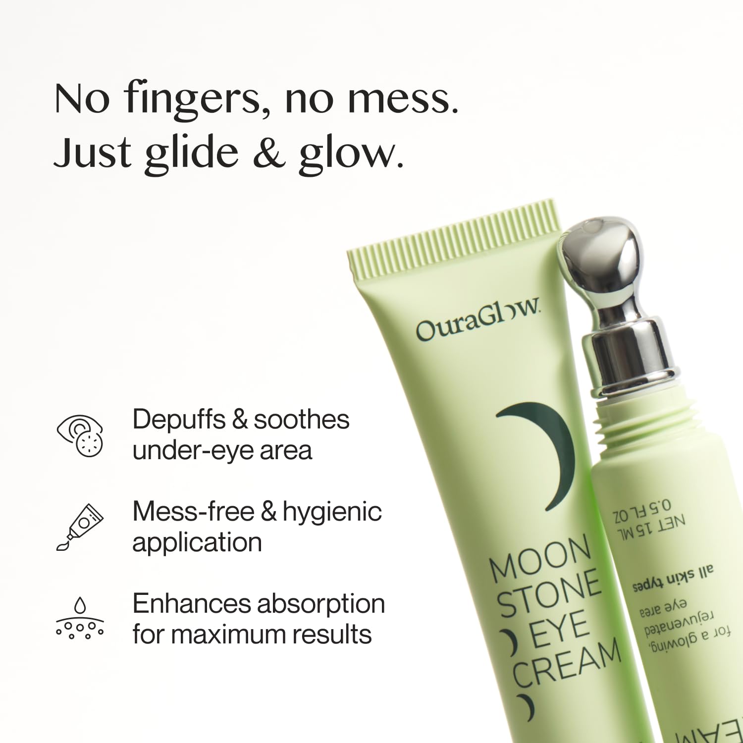 Caffeine Eye Cream for Dark Circles and Puffiness – Moonstone Under Eye Cream with Cooling Tip, Retinol, Hyaluronic Acid & Peptides – for Wrinkles, Bags, Fine Lines – Fragrance-Free - Image 7
