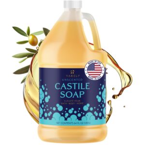 Pure Castile Soap Liquid, Unscented, with All Organic Oils for Adults, Kids and Babies as Body Wash or Hand Soap, 64oz Refill