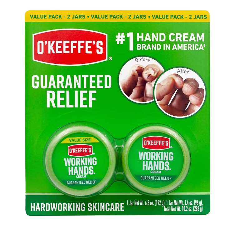 O'Keeffe's Working Hands Hand Cream Intense Moisturizing Relief for Extremely Dry, Cracked Hands Unscented, Non-Greasy, Hypoallergenic_Protective Barrier, 2 Pack (6.8 oz & 3.4 oz)
