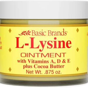 Basic Brands L-Lysine Ointment, Cold Sore Fever Blister Relief, Soothes Chapped Lips and Dry Skin, Goes on Clear, 0.875 oz (Pack of 1)