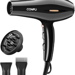 CONFU Hair Dryer, Professional Ionic Salon Blow Dryer with Diffuser for Women and Men, 5X Fast Drying, Powerful and Quiet Hair Blow Dryer for Fast & Easy Styling (1875 Watts)