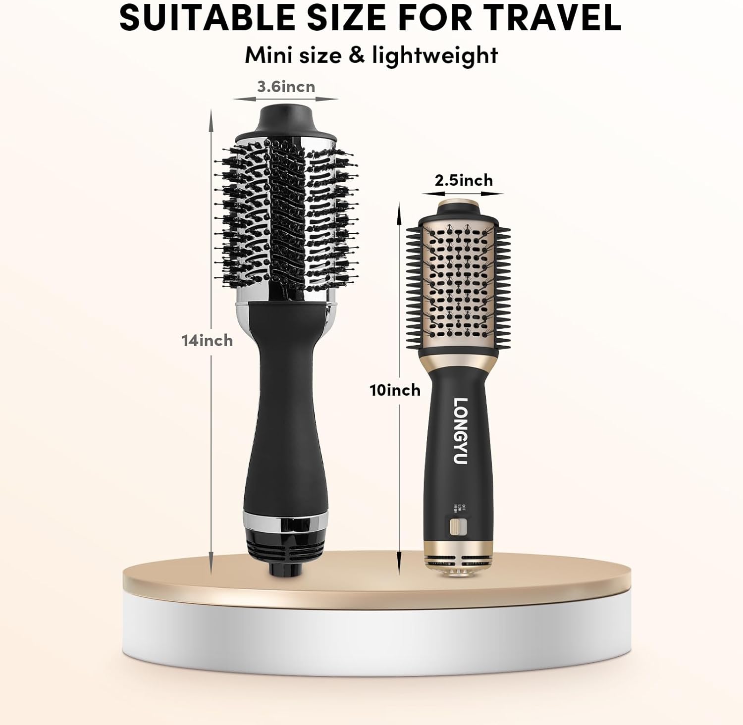 Black Travel Mini Hot Air Hair Dryer Brush Dual Voltage 110/240V Round Styler Tool - Image 2