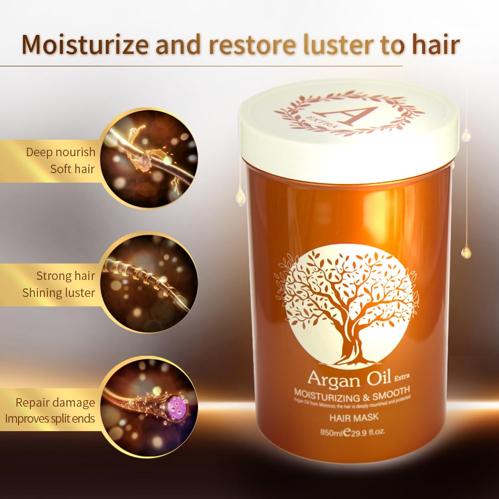 Argan Oil Hair Mask, Repair Split Ends Dry Damaged Hair, Moisturizing & Smoothing Hair Mask for Dry Damaged Hair of All Hair Types 16.90 oz 500 ml (29.90oz-850ml), milky white - Image 5