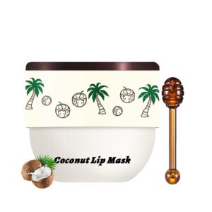 1 PCS Bee Lip Balm Honey Pot, Exfoliating Coconut Sleeping Lip Mask Overnight with Sticks, Prevention Dry Hydrating and Crack Scrubs