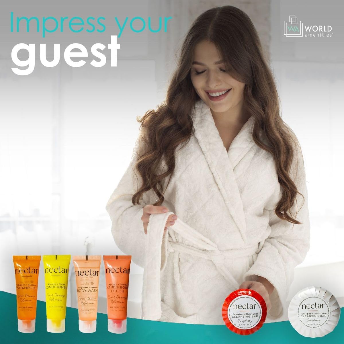 Nectar Mini Travel Size Toiletries Bathroom Kit Sweet Orange Blossom Shampoo Conditioner Body Wash Lotion Two Bars - Image 2