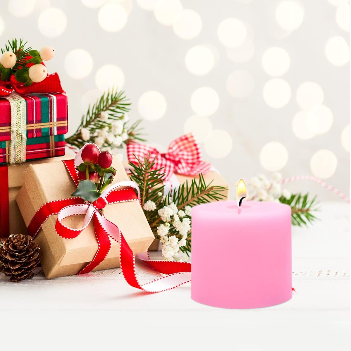 6 Pack 3x3 Inch Pink Pillar Candles for Romantic Valentine's Day, Unscented Column Candles for Home Restaurants Spa Church Weddings, Smokeless Dripless and Clean Burning Emergency Candle - Image 2