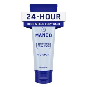Mando Odor Shield Body Wash - 24 Hour Control - Removes Odor Better than Soap - SLS and Paraben Free, Skin Safe - 8.5 Ounce (Pro Sport)