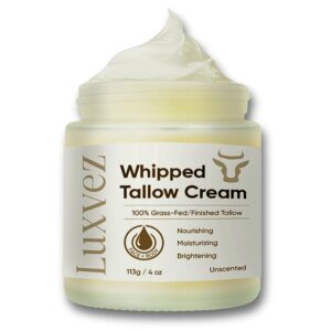 Beef Tallow Face Cream: Unscented 100% Grass-Fed Whipped Tallow Based Skincare - Nourishing Barrier Repair Balm for Dry Skin – 4oz
