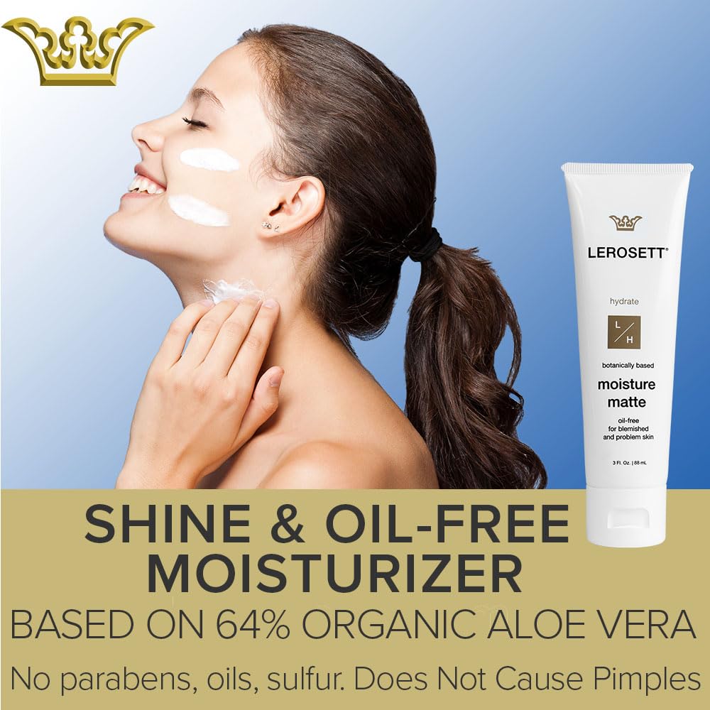 LEROSETT Oil-Free Moisturizer for Acne, Moisture Matte for Oily & Sensitive Skin, Vegan Moisturizer, Lightweight & Aloe-Based with Vit-B5 + 7 Soothing Herbals, Non-comedogenic, Fragrance Free - 3 oz - Image 3