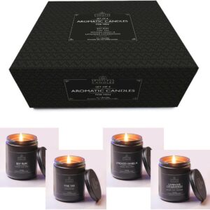 Scented Candles for Men - Soy Candles in Gift Box & Protective Shipper - Men Candle Set x 4 - Cedarwood & Lavender/Bay Rum/Pine Tar/Smoke & Vanilla - Spotless Leopard