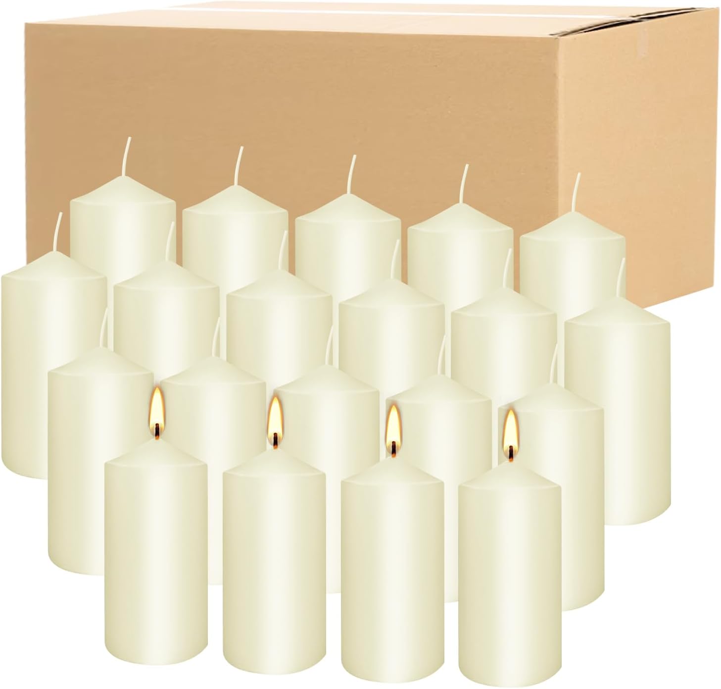 20 Packs 2 x 4 Premium Sense Unscented Ivory Tall Pillar Candles, Soy Wax for Candlelight Dinner, Home Decor, Party, Wedding. - Image 3