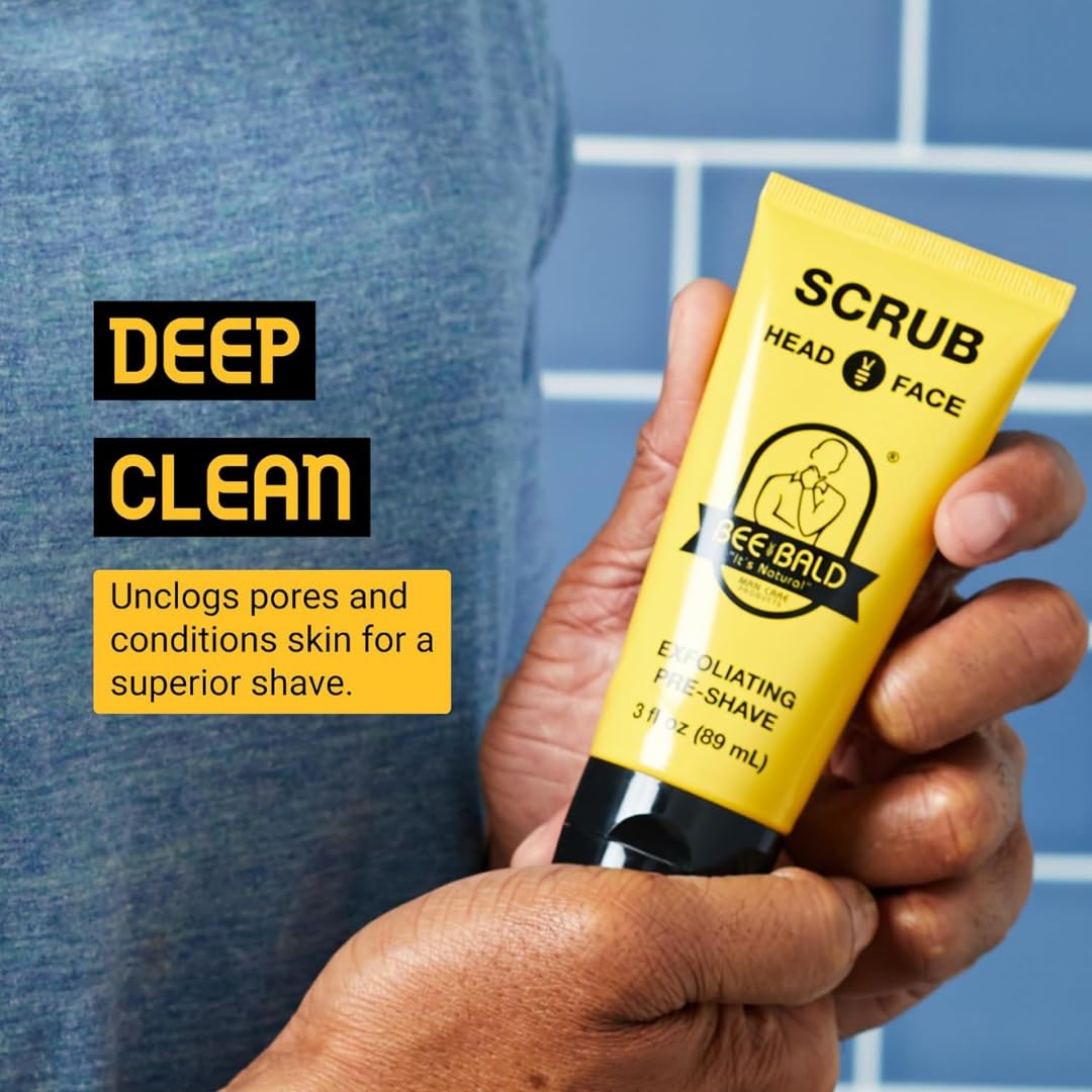 Bee Bald SCRUB Exfoliating Pre-Shave for Deep Cleans & Removing Pore Clogging Dirt, Oil & Dry Flaky Skin. Prepares You For a ‘Super Close Shave’, 3 Fl Oz - Image 2