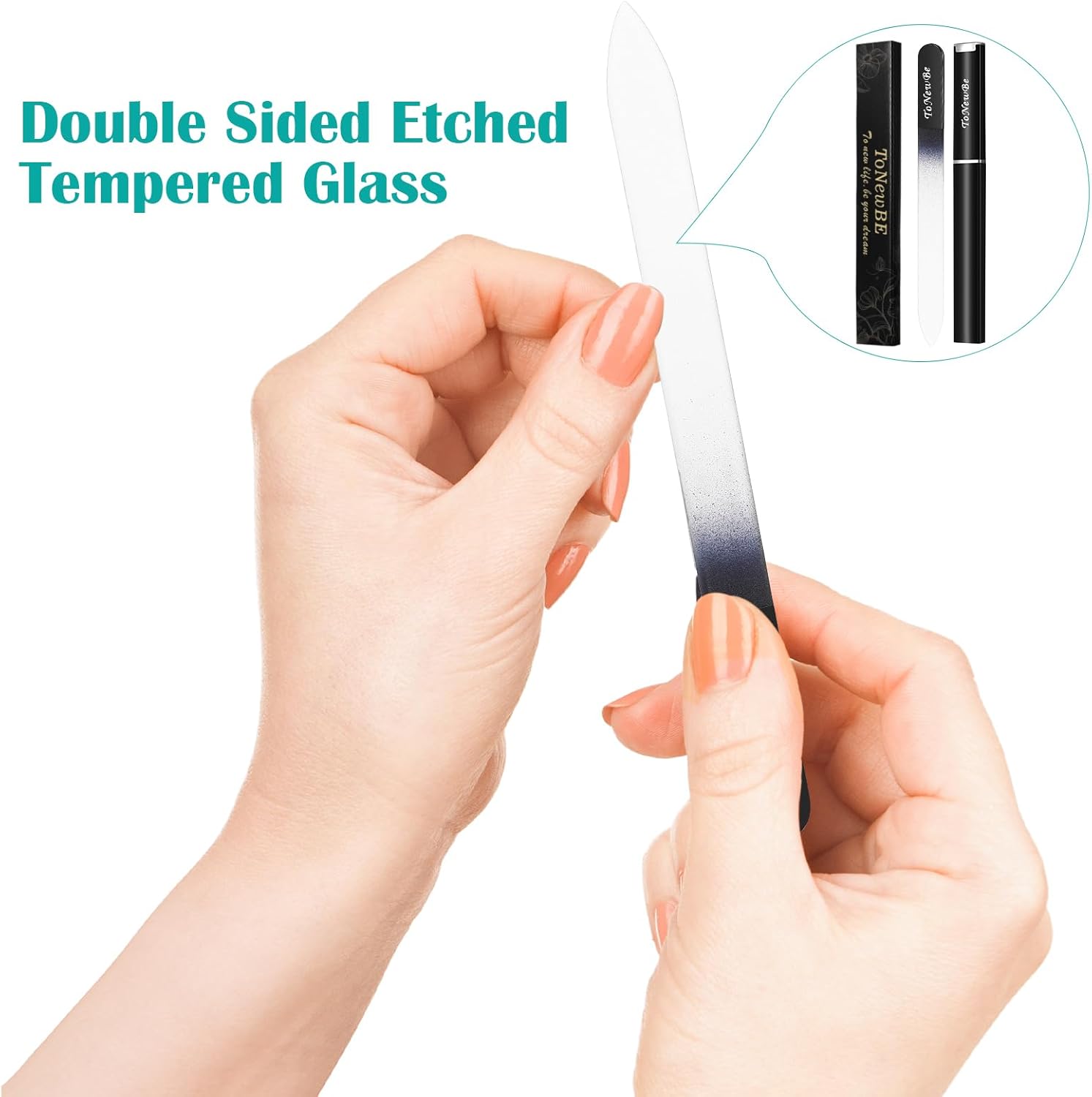 Glass Nail File in Case, Glass Fingernail File, Christmas Gifts Stocking Stuffers, Double-Sided Etched Crystal Nail File for Nail Art & Nail Care(Black) - Image 2