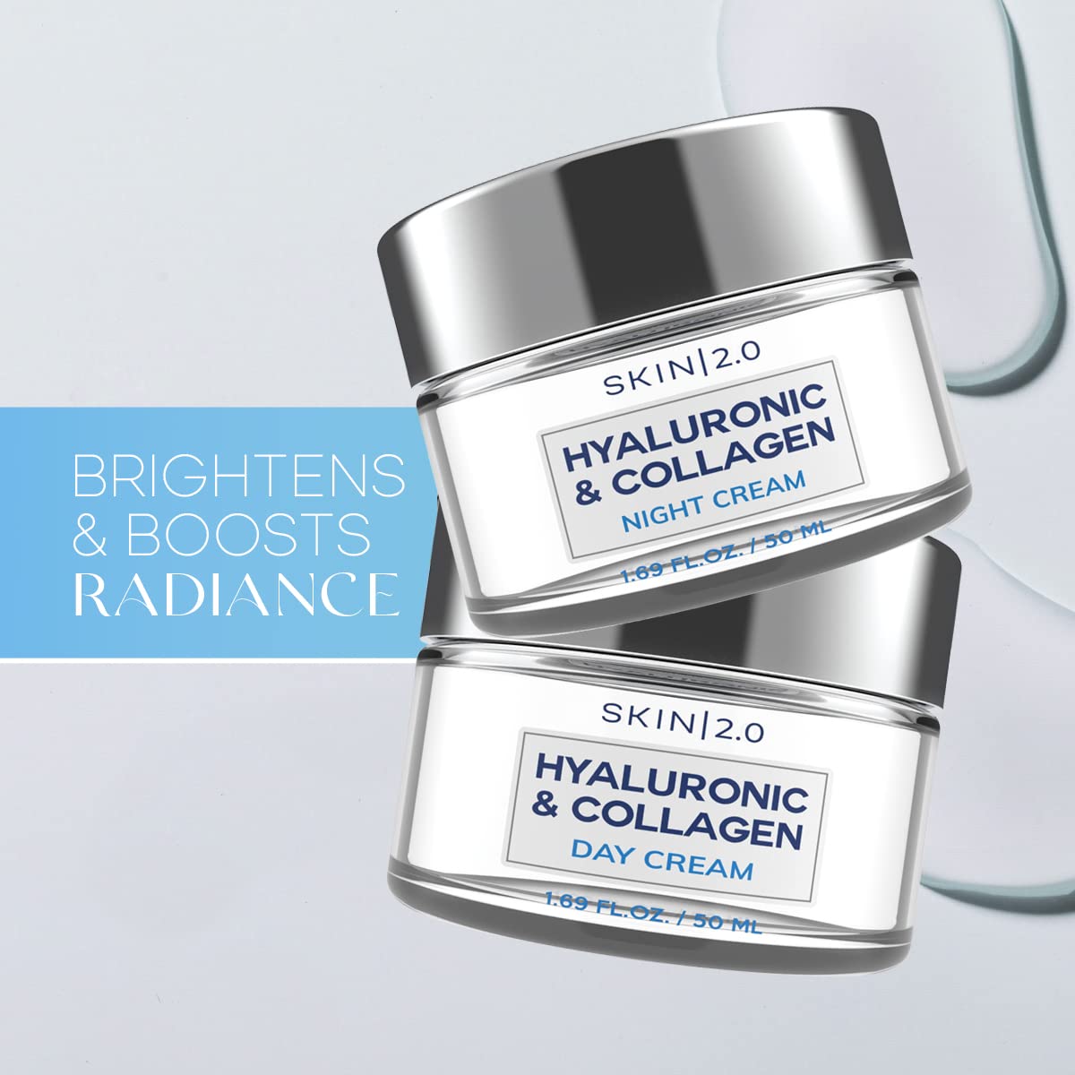 Hyaluronic Acid & Collagen Day & Night Face Moisturizer - Dermatologist Tested, Hydrating, Anti-Aging, Clean Beauty, Cruelty-Free, Korean Skincare for All Skin Types - 1.69 Fl oz (2-Pack) - Image 7