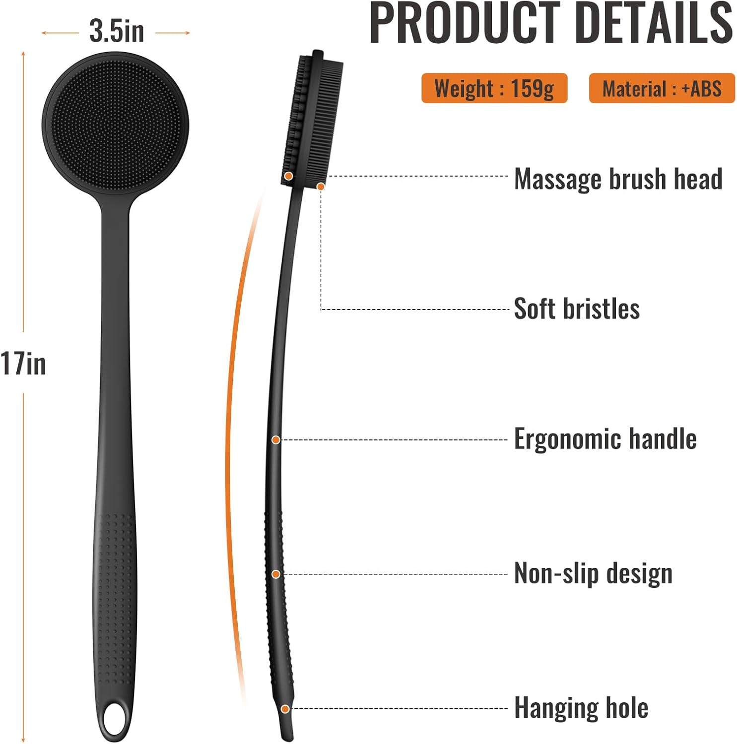 VWMYQ Silicone Back Scrubber for Shower, 17in Lengthen Long Handle Body Brush, Double Sided Shower Brush for Shower Exfoliating and Massage Can Produce Rich Foam, Long Handle Back Scrubber for Men - Image 2