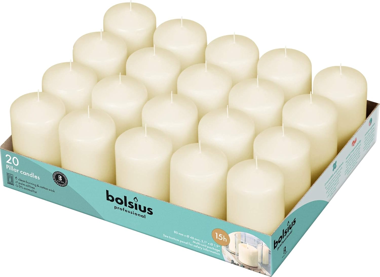 Bolsius Ivory Pillar Candles β 2x3 Inches β 20 Pack Unscented β Premium European Quality β Dripless, Smokeless, and Clean Burning Household Candles β Perfect for Wedding, Party, Dinner, And Home DΓ©cor