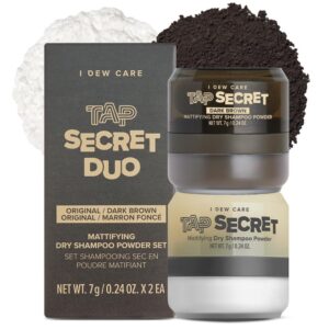 I DEW CARE Biotin Clarifying Dry Shampoo - Tap Secret Original & Dark Brown Duo set | Strengthening & Volumizing, Powder Type, Refillable, Travel size, 0.24 Oz * 2ea
