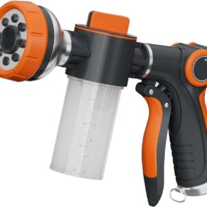Garden Hose Nozzle,8 Patterns Hose Sprayer High Pressure,Heavy Duty Dog Wash,Metal Water Hose Nozzle with Soap Dispenser,Car Wash Foam Gun