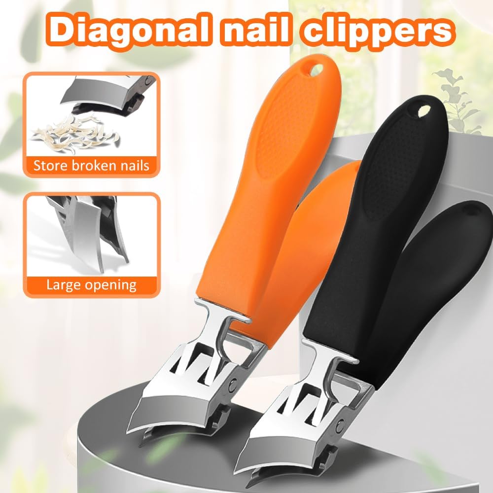Wide Jaw Opening Anti-Splash Slanted Nail Clipper, Long Handle Splashproof Nail Clippers, Nail Clippers for Ingrown Nails, Wide Mouth Toe Nail Clippers, Household Slanted Nail Clippers (Black) - Image 2