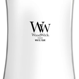 WoodWick Large Hourglass Candle in White Teak Premium Soy Blend Wax with Crackling Pluswick Innovation Wood Wick
