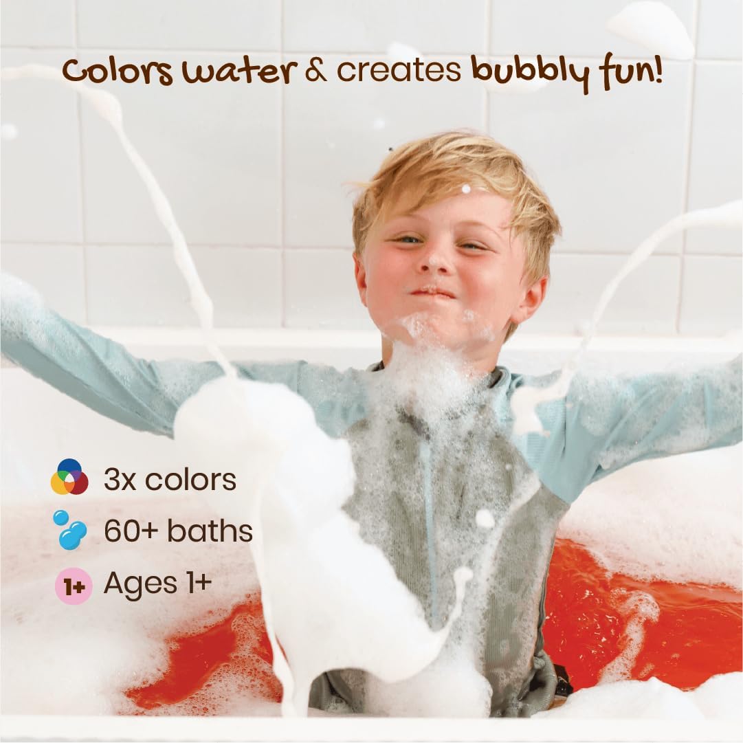 Honeysticks Kids Non-Toxic Plant-Based Bubble Bath 3 Pack Blue Red Yellow Ages 1-8 - Image 2