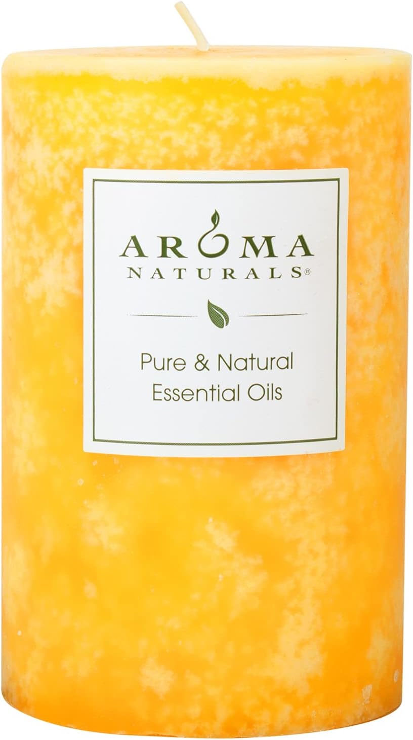 Aroma Naturals Lavender & Tangerine Essential Oil Scented Pillar Candle, Relaxing, 2.5 inch x 4 inch