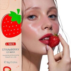 Strawberry Balm Lip Mask Day-Night 0.63oz(18g) Lip Exfoliator & Moisturizer, Reduces Lips Lines & Lightens Lips, Balm Lip Treatment,Gift
