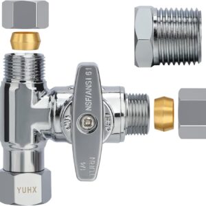 Brass Angle Stop Add-A-Tee Valve for TOTO Washlet Bidet and Handheld Sprayer, 3/8 Inch Compression Shut Off 3 Way Diverter Connector, 3/8"x3/8"x3/8" or 1/2" Toilet T Adapter