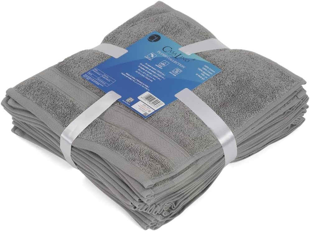 Casa Lino 24-Pack 100% Cotton Face Towels and Body Wash Cloths, Silver Grey, 12x12 Inch - Image 6