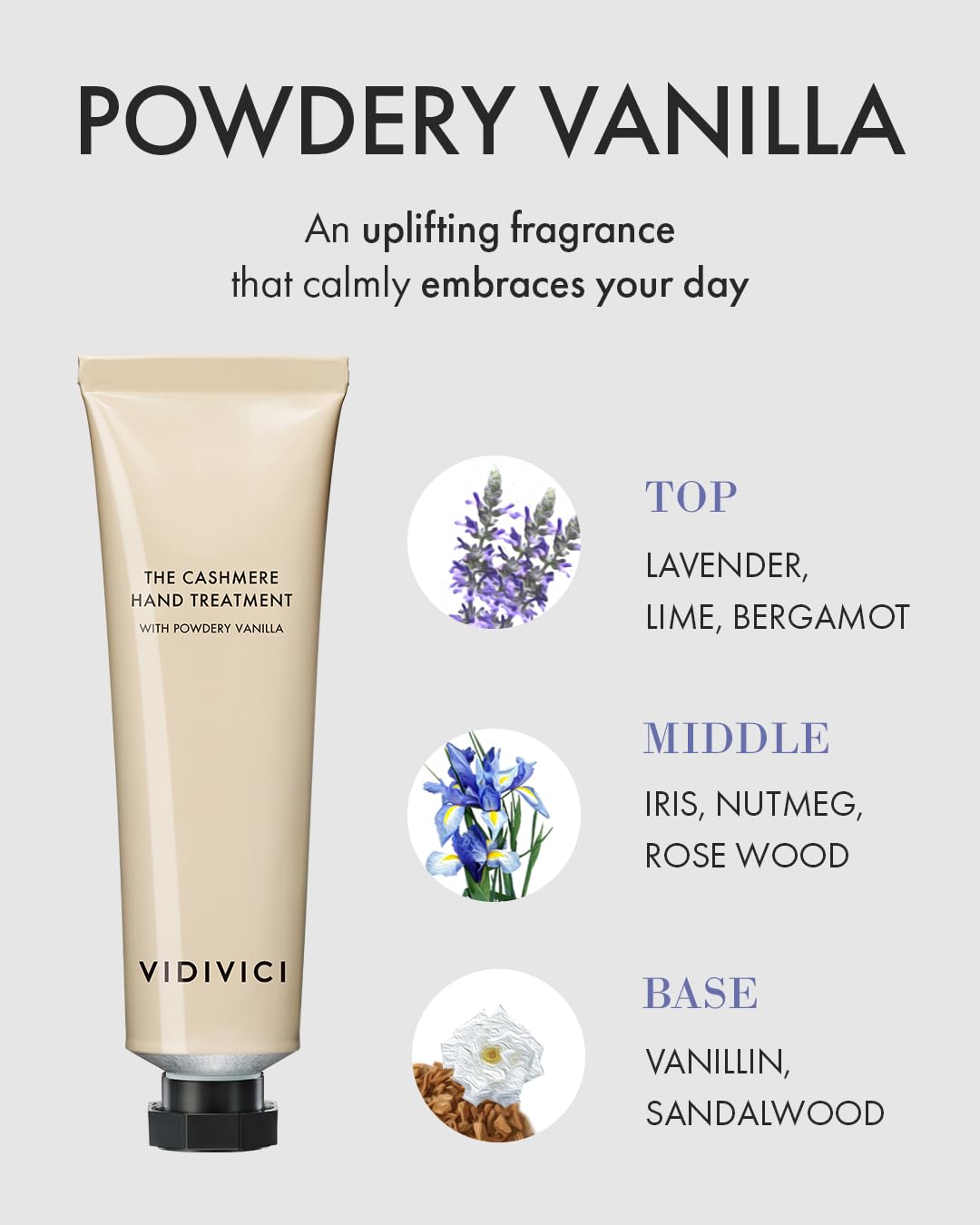VIDIVICI Cashmere Hand Cream 1.69oz Powdery Vanilla Shea Butter Moisturizer for Dry Hands - Image 4