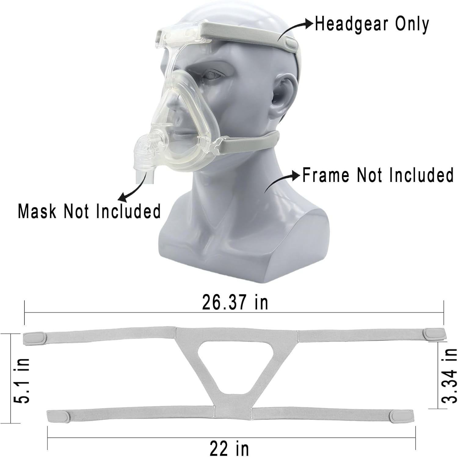 Universal Replacement Headgear Strap Full Mask Replace Part, 4-Point Adjustable CPAP Headgear, CPAP Accessories for CPAP Ventilator, Gray (Without Mask) (1) - Image 3