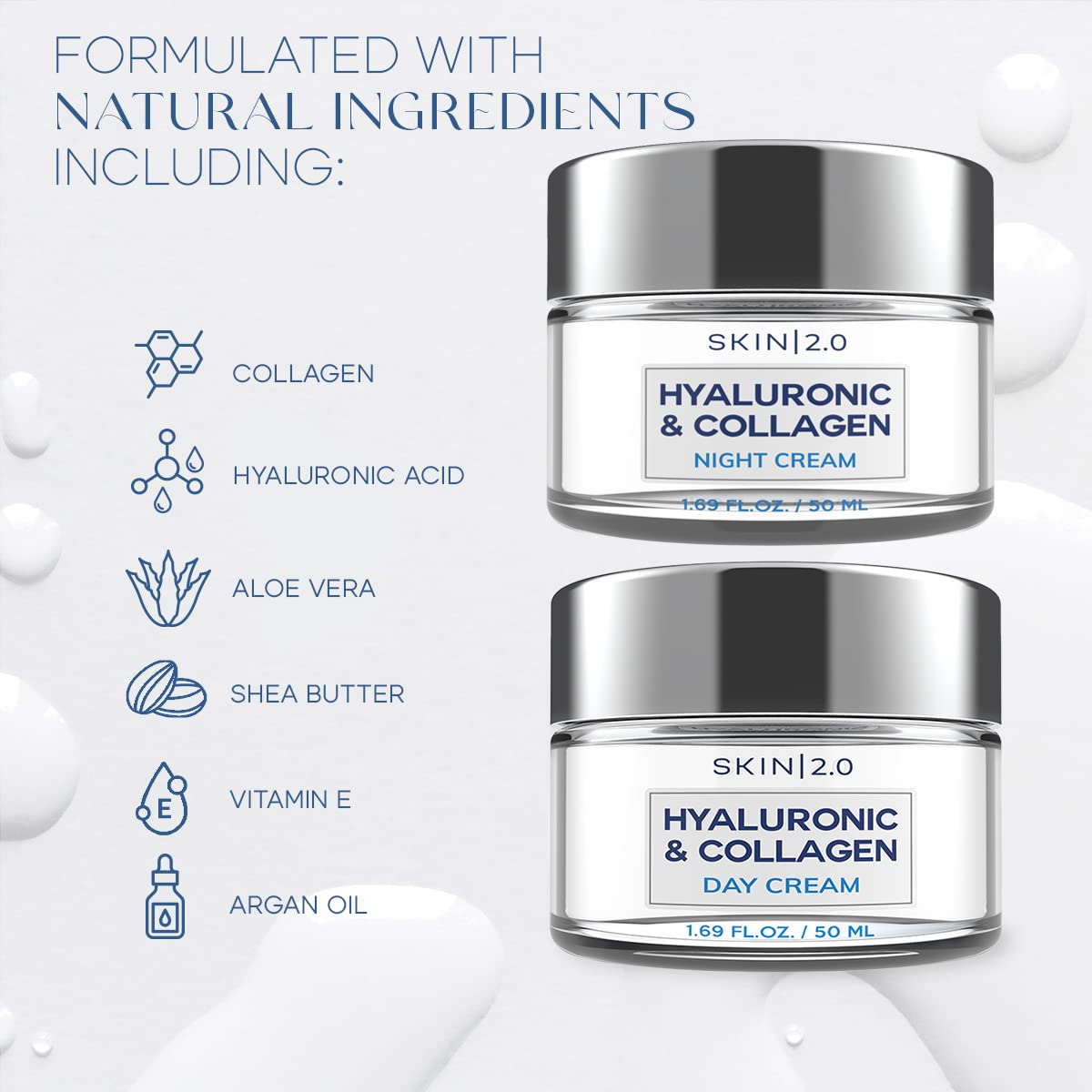 Hyaluronic Acid & Collagen Day & Night Face Moisturizer - Dermatologist Tested, Hydrating, Anti-Aging, Clean Beauty, Cruelty-Free, Korean Skincare for All Skin Types - 1.69 Fl oz (2-Pack) - Image 4