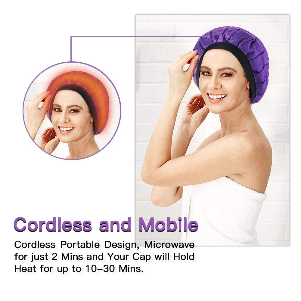 Beautybaby Cordless Deep Conditioning Heat Cap, Microwavable Treatment Steaming Heat Cap for Thermal Spa Curly Hair, 100% Natural Cotton Flaxseed Seed Interior - Image 4