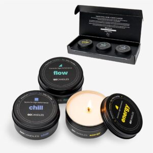 Go Candles - Scented Candle Set, Natural Non Toxic with Essential Oils, for Men Women, Small Black Candles for Home, Aromatherapy Soy Coconut Wax